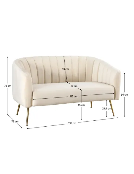 Canapea BAGY, living, 135x78x78 cm, Velvet bej/gold, detalii crom-auriu | MobilaOK