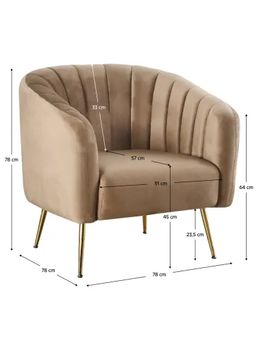 Fotoliu BAGY, Living/Dormitor/Birou, 78x78x78 cm, Velvet, Metal Crom-Auriu | MobilaOK