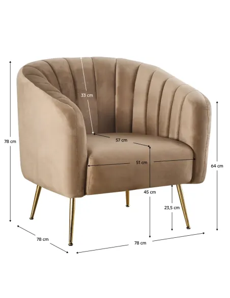 Fotoliu BAGY, Living/Dormitor/Birou, 78x78x78 cm, Velvet, Metal Crom-Auriu | MobilaOK