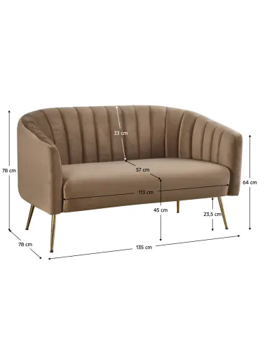 Canapea BAGY, living, 135x78x78 cm, velvet maro/gold, metal | MobilaOK
