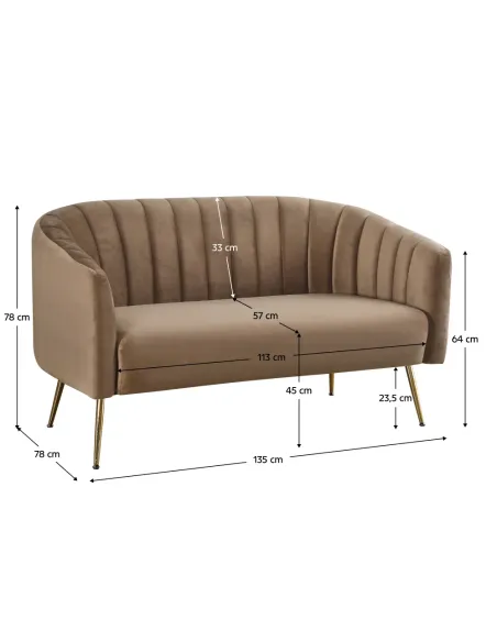 Canapea BAGY, living, 135x78x78 cm, velvet maro/gold, metal | MobilaOK