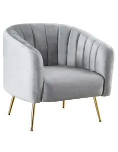 Fotoliu BAGY, living/dormitor/birou, 78x78x78 cm, Velvet gri, metal auriu | MobilaOK