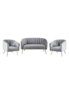 Fotoliu BAGY, living/dormitor/birou, 78x78x78 cm, Velvet gri, metal auriu | MobilaOK 2