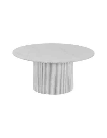 Măsuță de cafea MAHIR, living, diametru 80 cm, PAL/piatră șlefuită | MobilaOK