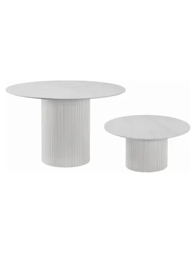 Măsuță de cafea MAHIR, living, diametru 80 cm, PAL/piatră șlefuită | MobilaOK