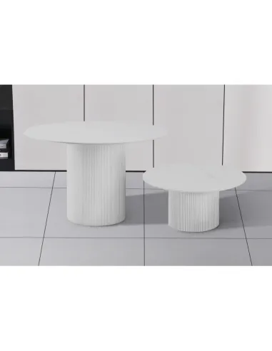 Măsuță de cafea MAHIR, living, diametru 80 cm, PAL/piatră șlefuită | MobilaOK