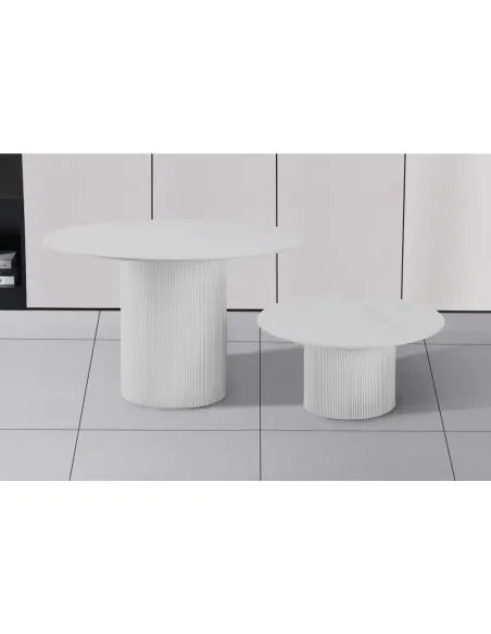 Măsuță de cafea MAHIR, living, diametru 80 cm, PAL/piatră șlefuită | MobilaOK