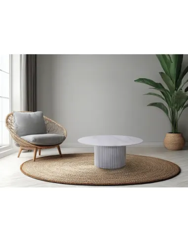 Măsuță de cafea MAHIR, living, diametru 80 cm, PAL/piatră șlefuită | MobilaOK