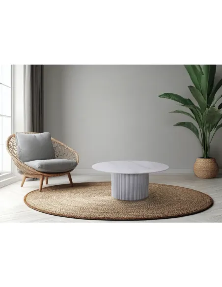 Măsuță de cafea MAHIR, living, diametru 80 cm, PAL/piatră șlefuită | MobilaOK