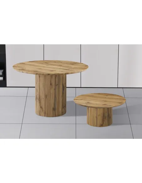 Măsuță de cafea MAHIR TYP 2 living, diametru 80 cm, MDF furniruit stejar | MobilaOK