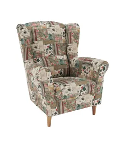 Fotoliu CHARLOT living, dormitor 86x105x82 cm, material textil patchwork, picioare lemn masiv | MobilaOK