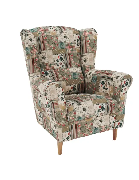 Fotoliu CHARLOT living, dormitor 86x105x82 cm, material textil patchwork, picioare lemn masiv | MobilaOK