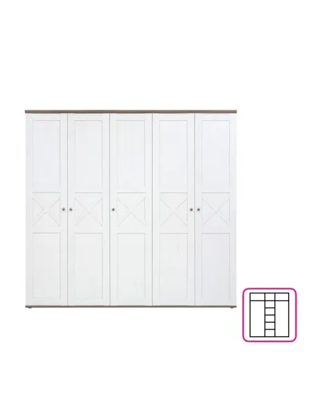 Dulap TEINA SZF5D pentru dormitor/hol, 242x59.5x225 cm, PAL melaminat | MobilaOK