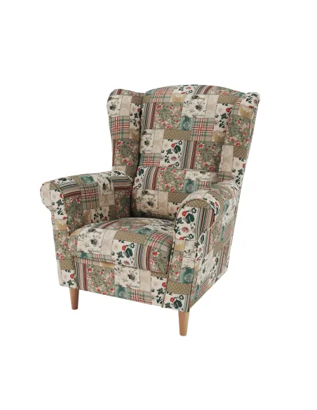 Fotoliu CHARLOT living, dormitor 86x105x82 cm, material textil patchwork, picioare lemn masiv | MobilaOK