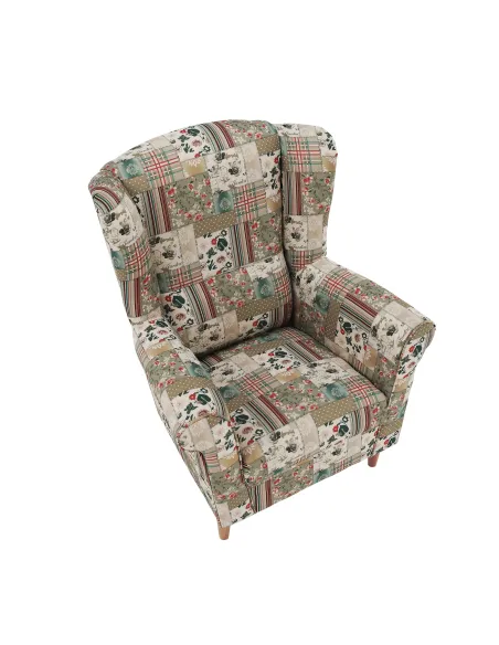Fotoliu CHARLOT living, dormitor 86x105x82 cm, material textil patchwork, picioare lemn masiv | MobilaOK