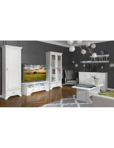 Măsuţă TV KENTAK RTV2S, living, 124.5x54x47 cm, PAL melaminat alb | MobilaOK