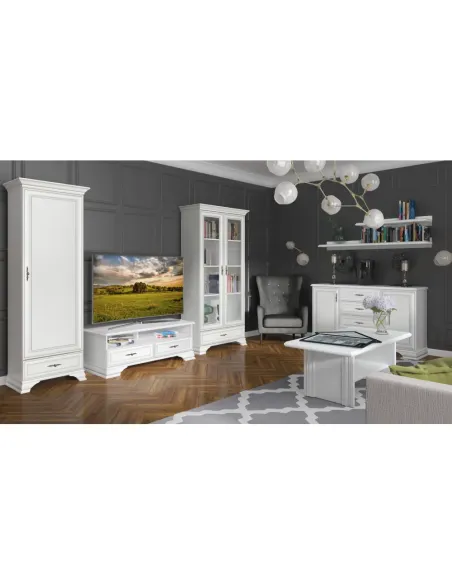 Măsuţă TV KENTAK RTV2S, living, 124.5x54x47 cm, PAL melaminat alb | MobilaOK