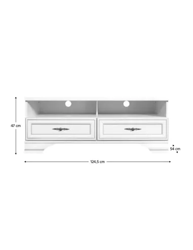 Măsuţă TV KENTAK RTV2S, living, 124.5x54x47 cm, PAL melaminat alb | MobilaOK