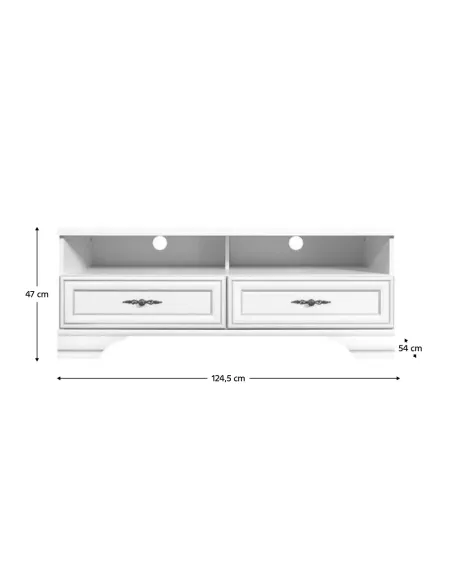 Măsuţă TV KENTAK RTV2S, living, 124.5x54x47 cm, PAL melaminat alb | MobilaOK