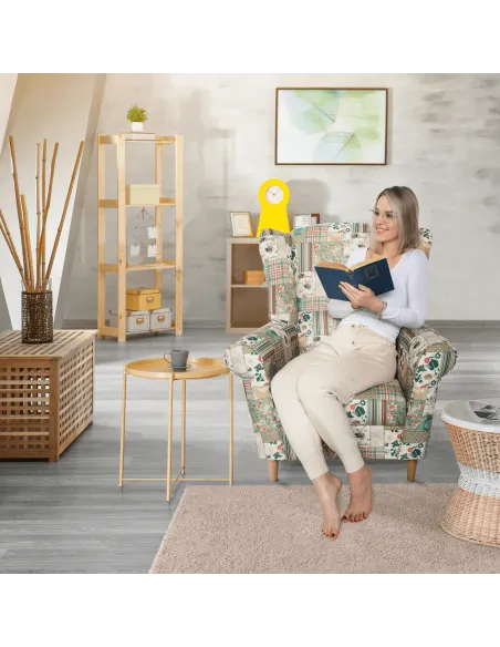 Fotoliu CHARLOT living, dormitor 86x105x82 cm, material textil patchwork, picioare lemn masiv | MobilaOK