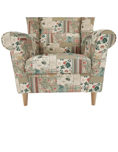 Fotoliu CHARLOT living, dormitor 86x105x82 cm, material textil patchwork, picioare lemn masiv | MobilaOK