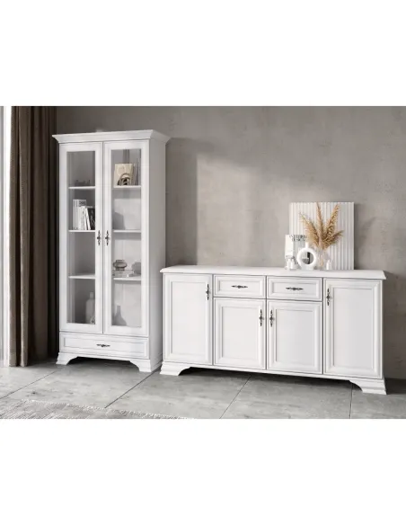 Vitrină KENTAK REG2W1S, living/hol/dormitor, 99.5x44x210 cm, PAL melaminat și sticlă | MobilaOK