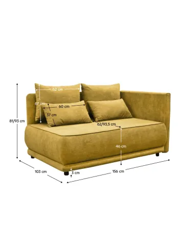 Canapea extensibilă LIAMI, muștar, living, 156x103x81/93 cm, textil, plastic | MobilaOK
