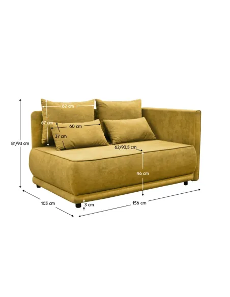 Canapea extensibilă LIAMI, muștar, living, 156x103x81/93 cm, textil, plastic | MobilaOK