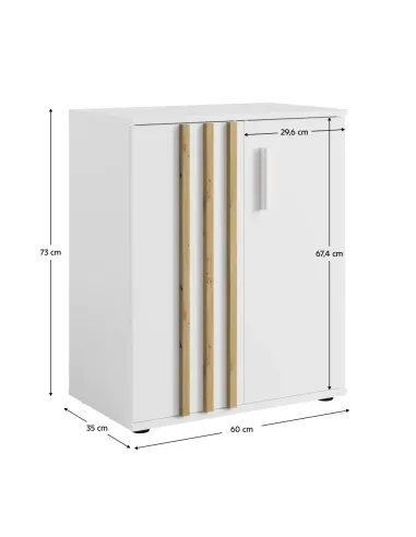 Comodă TOLIS, dormitor, 60x35x73 cm, PAL/MDF alb/stejar artisan | MobilaOK