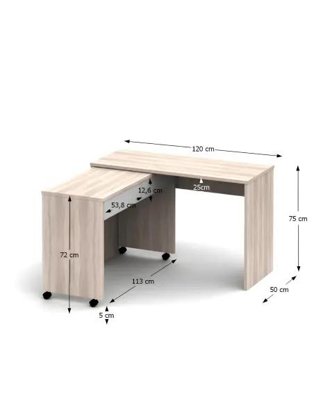 Masă PC VERSAL NEW, birou extensibil, 120x75x50 cm, PAL melaminat stejar sonoma/alb | MobilaOK