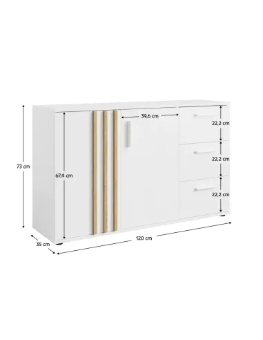 Comodă TOLIS TYP 3, dormitor/hol, 120x35x73 cm, PAL/MDF alb/stejar artisan | MobilaOK