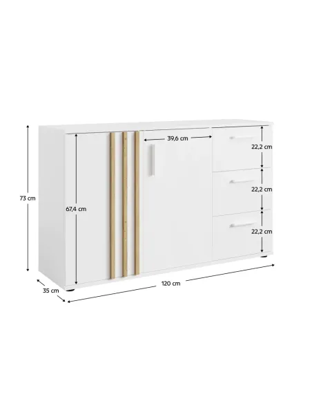 Comodă TOLIS TYP 3, dormitor/hol, 120x35x73 cm, PAL/MDF alb/stejar artisan | MobilaOK