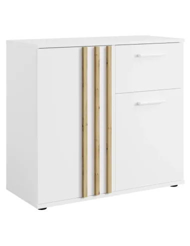 Comodă TOLIS TYP 4 pentru dormitor/hol, 80x35x73 cm, PAL/MDF, alb/stejar artisan | MobilaOK