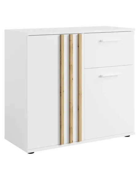 Comodă TOLIS TYP 4 pentru dormitor/hol, 80x35x73 cm, PAL/MDF, alb/stejar artisan | MobilaOK