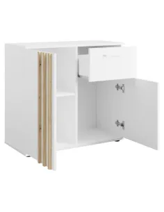 Comodă TOLIS TYP 4 pentru dormitor/hol, 80x35x73 cm, PAL/MDF, alb/stejar artisan | MobilaOK 2