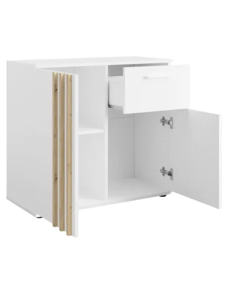 Comodă TOLIS TYP 4 pentru dormitor/hol, 80x35x73 cm, PAL/MDF, alb/stejar artisan | MobilaOK