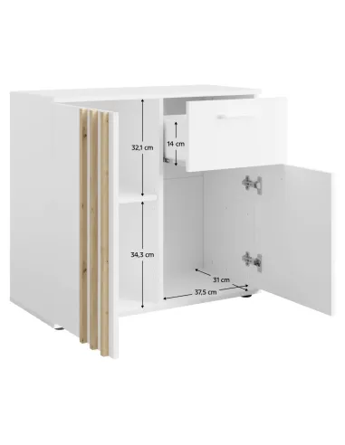 Comodă TOLIS TYP 4 pentru dormitor/hol, 80x35x73 cm, PAL/MDF, alb/stejar artisan | MobilaOK
