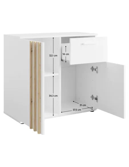 Comodă TOLIS TYP 4 pentru dormitor/hol, 80x35x73 cm, PAL/MDF, alb/stejar artisan | MobilaOK