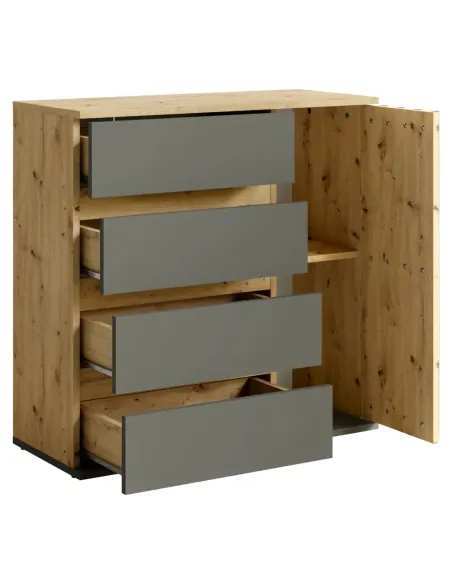 Comodă DERIS, dormitor/hol/living, 80x34x79.7 cm, PAL/MDF laminat | MobilaOK