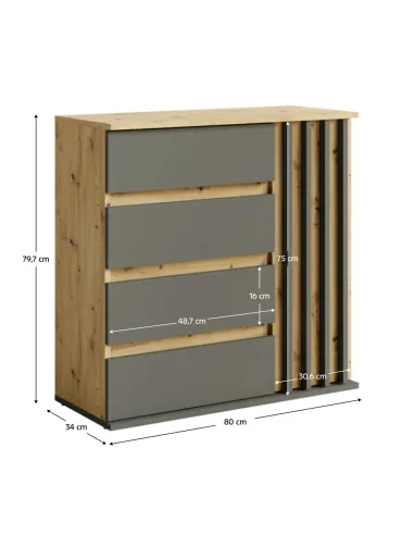 Comodă DERIS, dormitor/hol/living, 80x34x79.7 cm, PAL/MDF laminat | MobilaOK