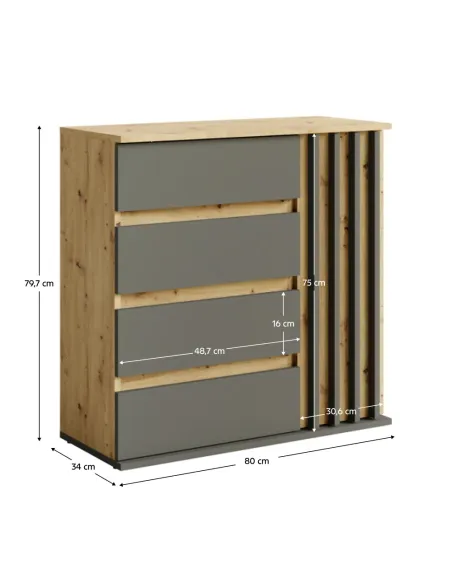 Comodă DERIS, dormitor/hol/living, 80x34x79.7 cm, PAL/MDF laminat | MobilaOK