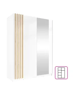 Dulap BAJADERO TYP 1, dormitor/hol, 150x63.5x198.5 cm, PAL/MDF/oglindă, alb/stejar artisan | MobilaOK