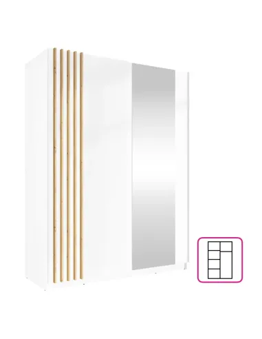 Dulap BAJADERO TYP 1, dormitor/hol, 150x63.5x198.5 cm, PAL/MDF/oglindă, alb/stejar artisan | MobilaOK