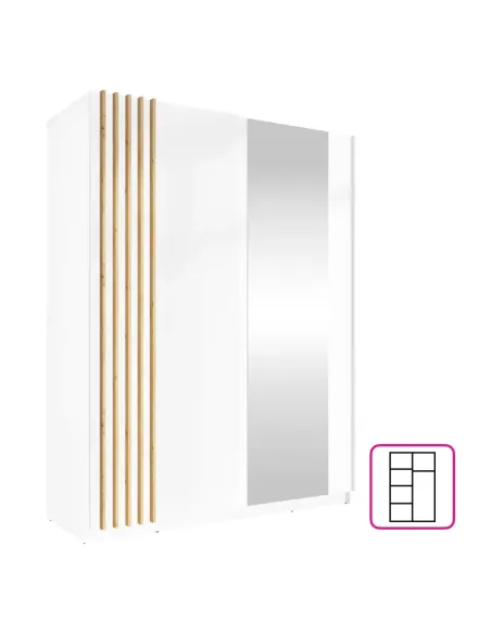 Dulap BAJADERO TYP 1, dormitor/hol, 150x63.5x198.5 cm, PAL/MDF/oglindă, alb/stejar artisan | MobilaOK