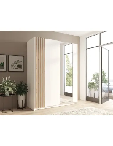 Dulap BAJADERO TYP 1, dormitor/hol, 150x63.5x198.5 cm, PAL/MDF/oglindă, alb/stejar artisan | MobilaOK