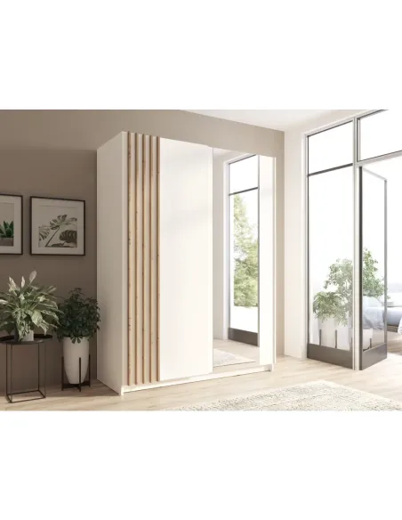 Dulap BAJADERO TYP 1, dormitor/hol, 150x63.5x198.5 cm, PAL/MDF/oglindă, alb/stejar artisan | MobilaOK
