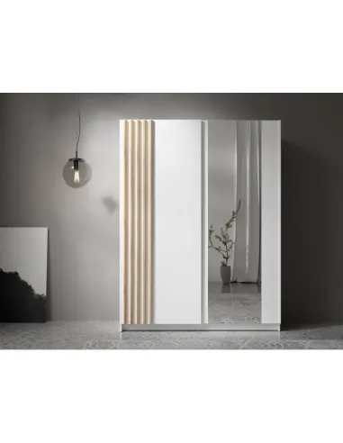 Dulap BAJADERO TYP 1, dormitor/hol, 150x63.5x198.5 cm, PAL/MDF/oglindă, alb/stejar artisan | MobilaOK