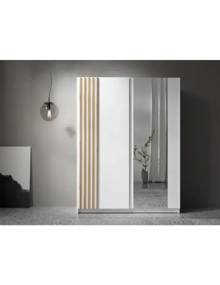 Dulap BAJADERO TYP 1, dormitor/hol, 150x63.5x198.5 cm, PAL/MDF/oglindă, alb/stejar artisan | MobilaOK