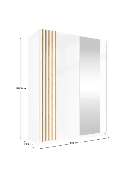 Dulap BAJADERO TYP 1, dormitor/hol, 150x63.5x198.5 cm, PAL/MDF/oglindă, alb/stejar artisan | MobilaOK