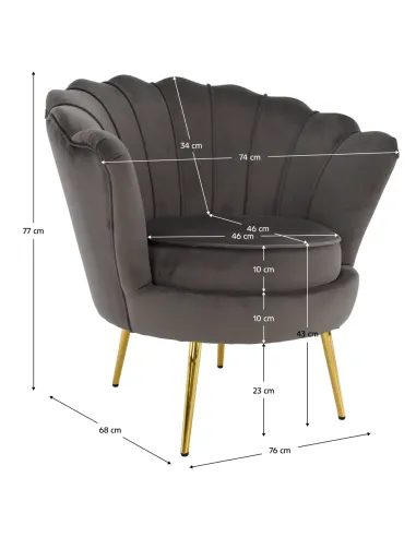Fotoliu NOBLEO living, 76x68x77 cm, Velvet gri-maro/gold crom | MobilaOK